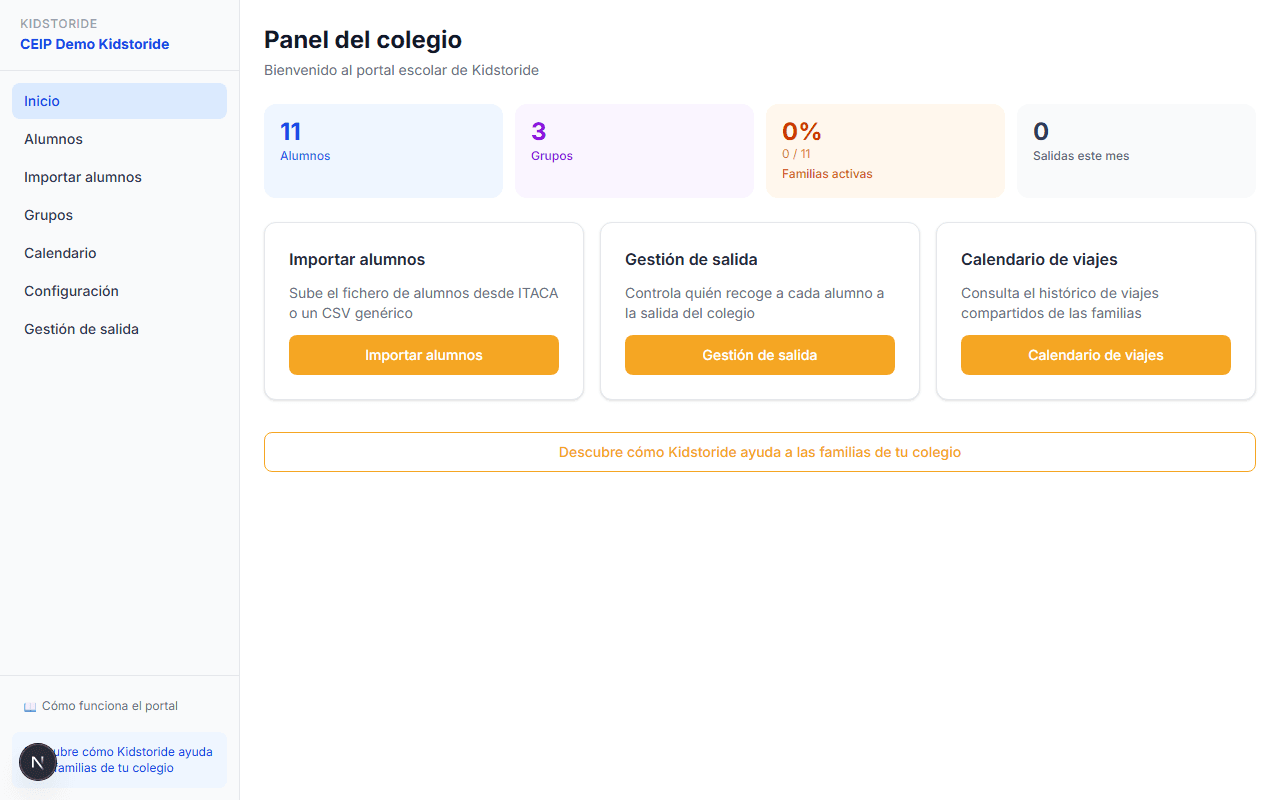 Panel principal del colegio